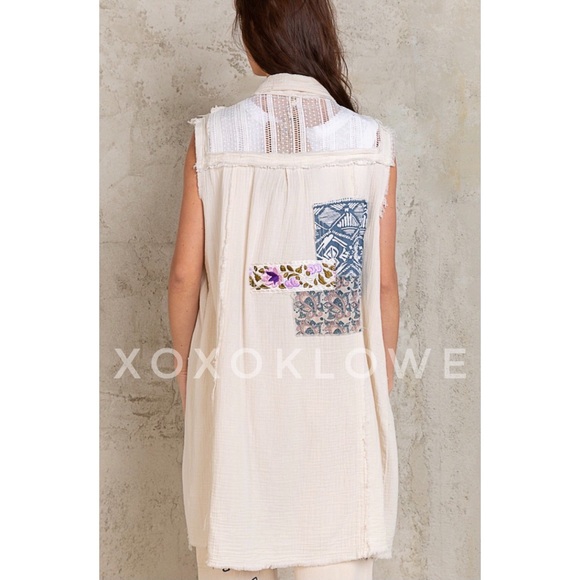 POL Double Gauze Patchwork Sleeveless Vest Dress Relaxed Fit - Picture 13 of 17